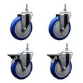 Service Caster 5 Inch Blue Polyurethane 12 MM Threaded Stem Caster Set 2 Brakes SCC SCC-TS20S514-PPUB-BLUE-M1215-2-PLB-2